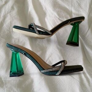 Chic Green Crystal-Embellished Heels